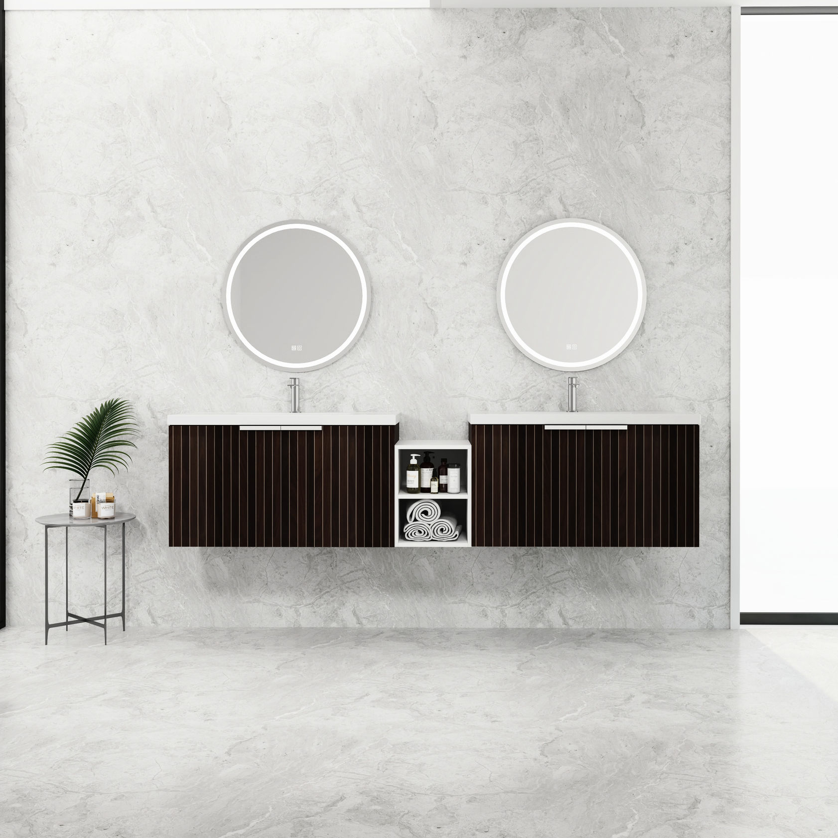 82 - inch Vanity with Resin Basin and Small Shelves for Bathroom ...
