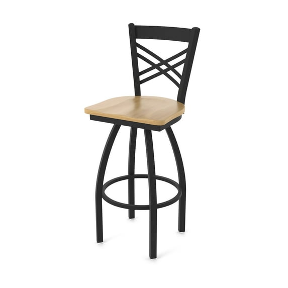820 Catalina 25" Swivel Counter Stool with Black Wrinkle Finish and Natural Maple Seat