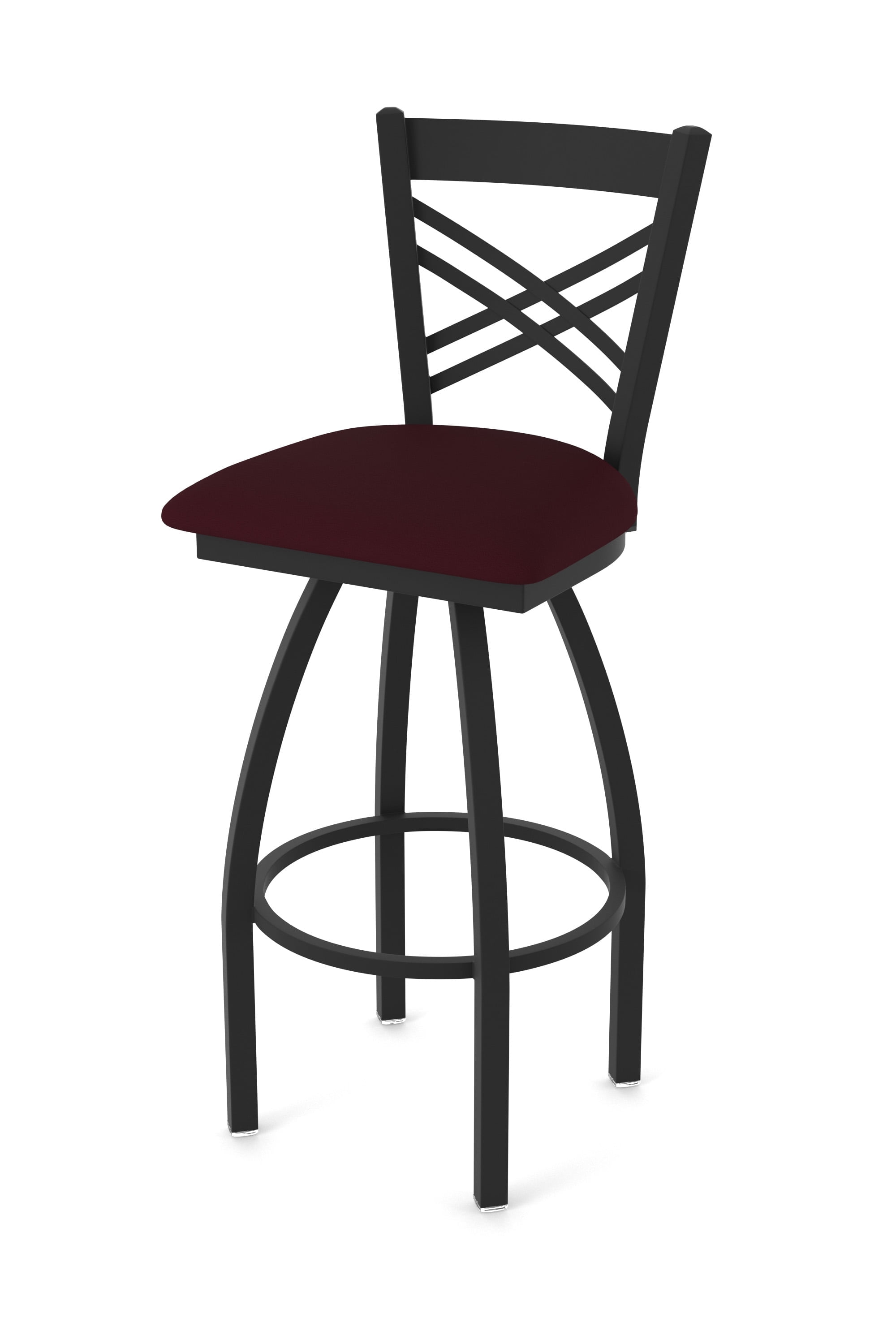 Catalina Black Metal Swivel Bar Stool with Bordeaux Faux Leather Seat