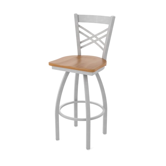 820 Catalina 36" Swivel Bar Stool with Anodized Nickel Finish and Medium Maple Seat