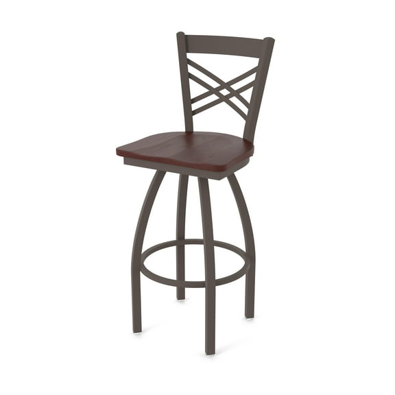 820 Catalina 36" Swivel Bar Stool with Bronze Finish and Dark Cherry Oak Seat