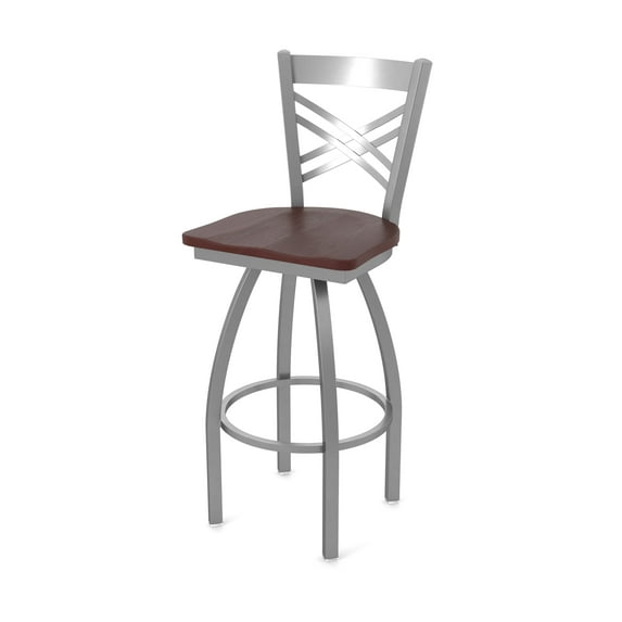 820 Catalina Stainless Steel 30" Swivel Bar Stool with Dark Cherry Oak Seat