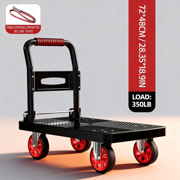 820 Lb Heavy-Duty Folding Flatbed Hand Truck with Tie-Down Straps, Hand Truck with 660/350 Lb Capacity Options, Suitable for Warehouse, Yard, Christmas Tree and Gift Transport