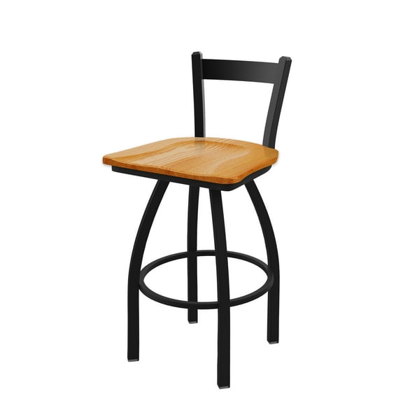 821 Catalina 25" Low Back Swivel Counter Stool with Black Wrinkle Finish and Medium Oak Seat