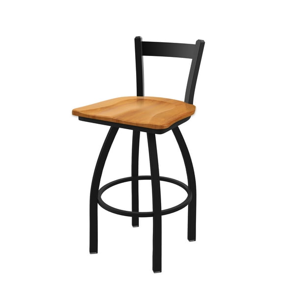 821 Catalina 30" Low Back Swivel Bar Stool with Black Wrinkle Finish and Medium Maple Seat
