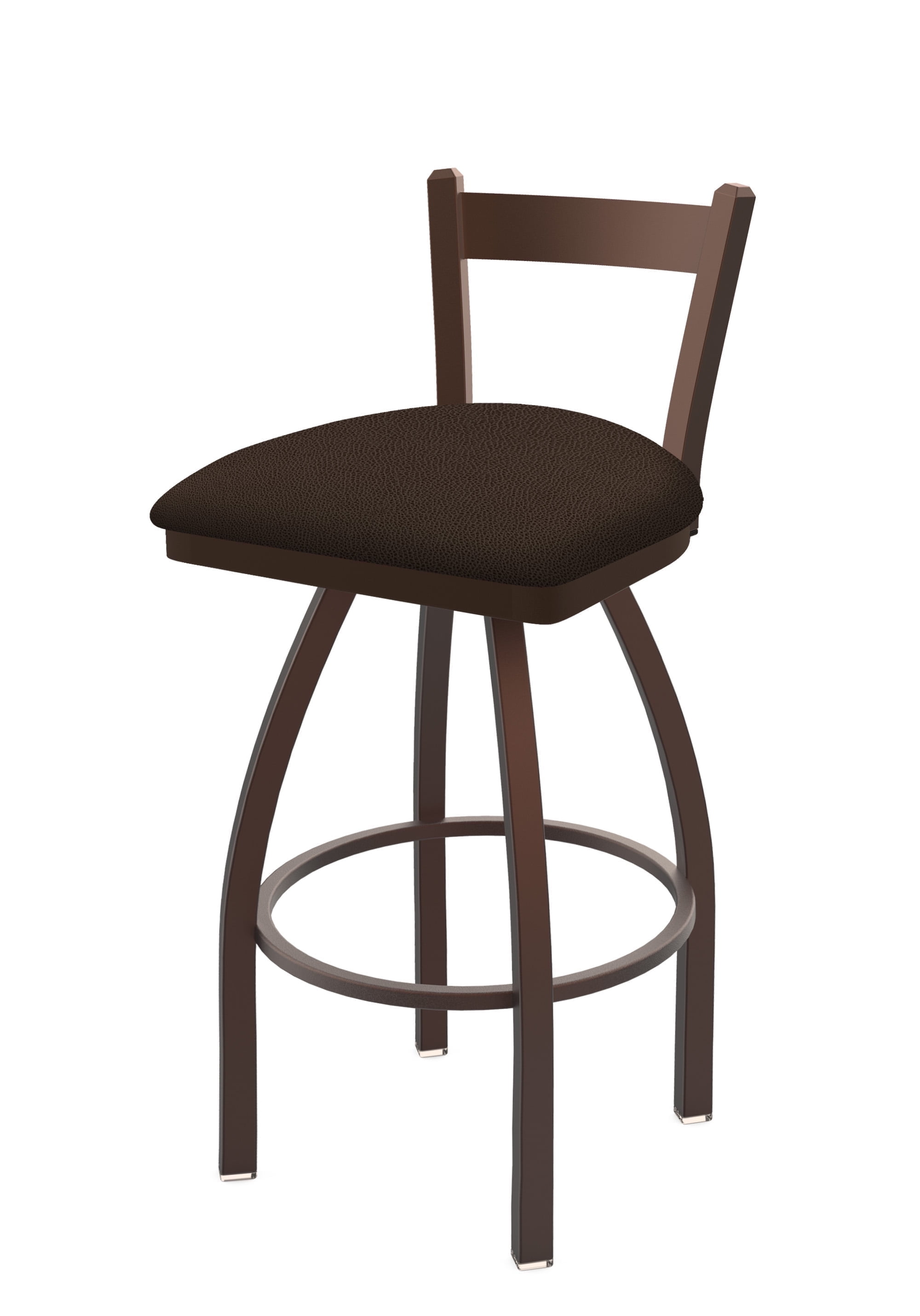 Bronze Swivel Bar Stool with Rein Coffee Faux Leather Seat