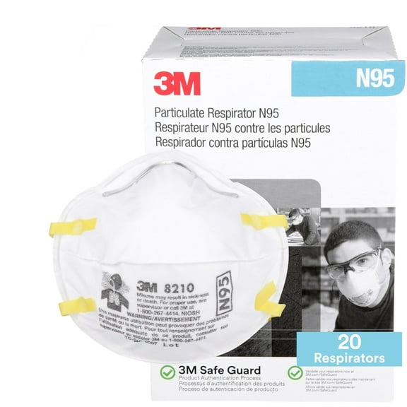 8210 Particulate Respirator, N95, Pack of 20 Disposable NIOSH APPROVED, Two-Strap Cup Style Design, Lightweight with Cushioning Nose Foam