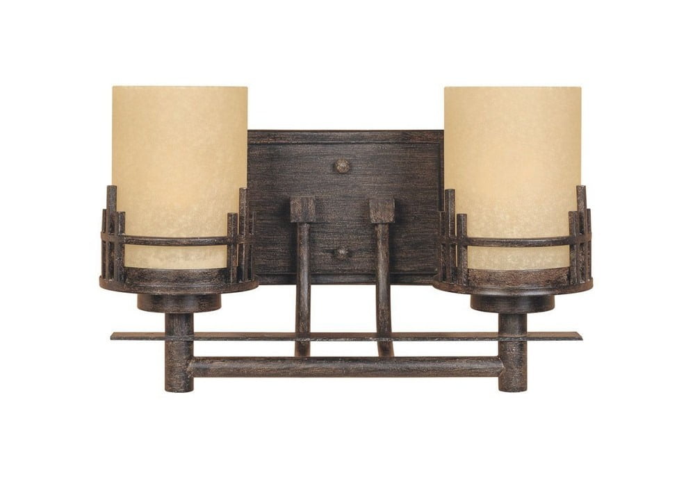 Mission Ridge Warm Mahogany 2-Light Wall Sconce with Goldenrod Glass