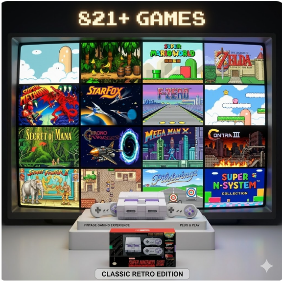 821Games Wireless High Definition Retro Game Console, Retro Two Player Game Console with Two Game Controllers | Compatible with TVs, Computers, and Projectors, Great Choice for Holiday and Cozy Momen