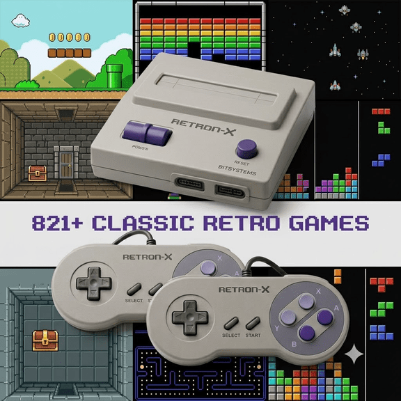 821Games Wireless High Definition Retro Game Console, Retro Two Player Game Console with Two Game Controllers | Compatible with TVs, Computers, and Projectors, Great Choice for Holiday and Cozy Momen