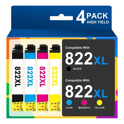 822 Ink Cartridges 4 PACK Compatible for Epson 822 822XL T822XL T822 Ink for WF-3820 WF-4830 WF-4833 WF-4820 WF3820 WF4830 WF4833 WF4820 Printers Ink - 822 XL Black,Cyan,Magenta,Yellow