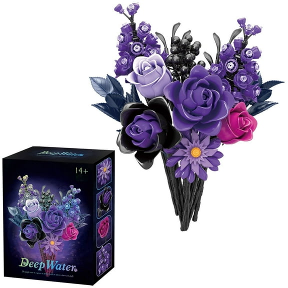 Purple and Black Roses Bouquet Building Block Set 822 Pieces