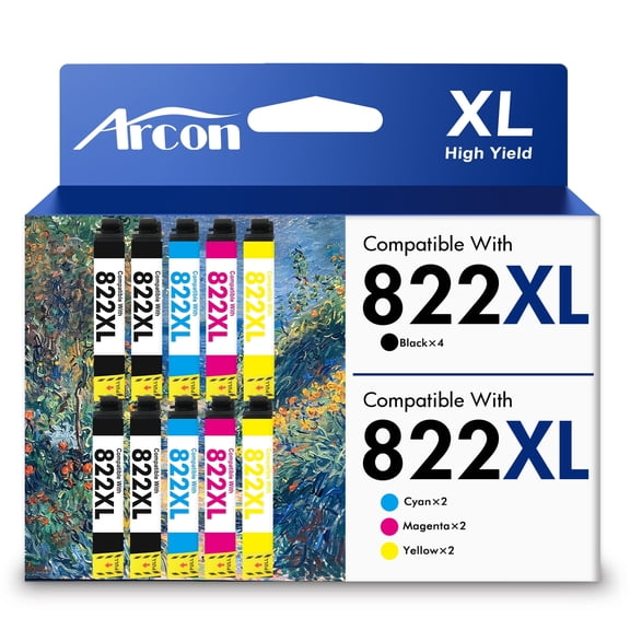 822XL Ink Cartridges Compatible for Epson 822XL Ink Cartridges for WorkForce Pro WF-3820 WF-4820 WF-4830 WF-4833 WF-4834 Printers 10-Pack (4 Black, 2 Cyan, 2 Magenta, 2 Yellow)