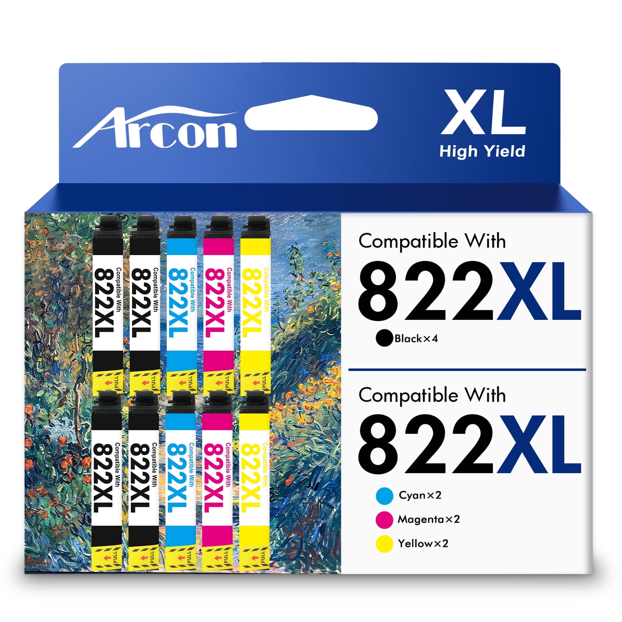 822 XL Ink Cartridges 10 Pack Compatible for 822XL 822 Printer Ink T822 T822XL Combo Pack for WorkForce Pro WF-3820 WF-4820 WF-4830 WF-4833 WF-4834 (4 Black, 2 Cyan, 2 Magenta, 2 Yellow)