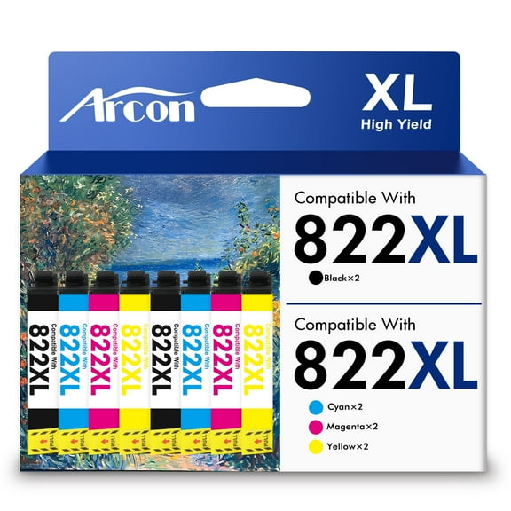 822 XL Ink Cartridges 8 Pack Compatible for Epson 822XL 822 Printer Ink T822 T822XL Combo Pack for WorkForce Pro WF-3820 WF-4820 WF-4830 WF-4833 WF-3823 (2 Black, 2 Cyan, 2 Magenta, 2 Yellow)