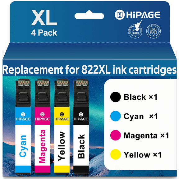 822 Ink Replacement for Epson 822XL Ink Cartridge Combo Pack for Workforce Pro WF-3820 WF-4830 WF-4833 Printer