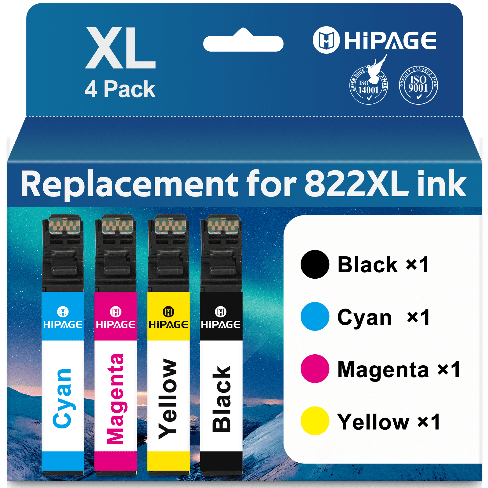 822 Ink Replacement for Epson 822XL Ink Cartridge Combo Pack for Workforce Pro WF-3820 WF-4830 WF-4833 Printer