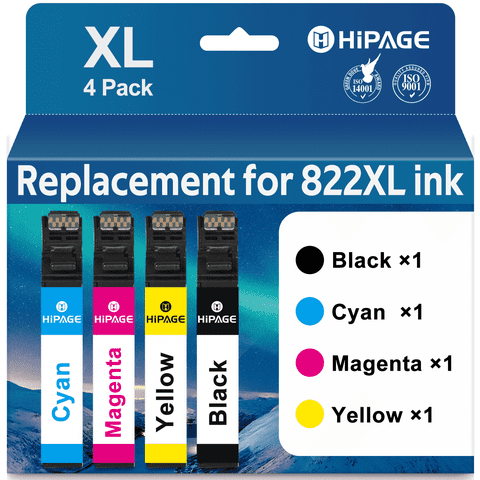HIPAGE 822 Ink Cartridges Compatible with Epson 822 Ink for Epson 822XL Ink Cartridge for WF-3820 WF-4830 WF-4833 Printer