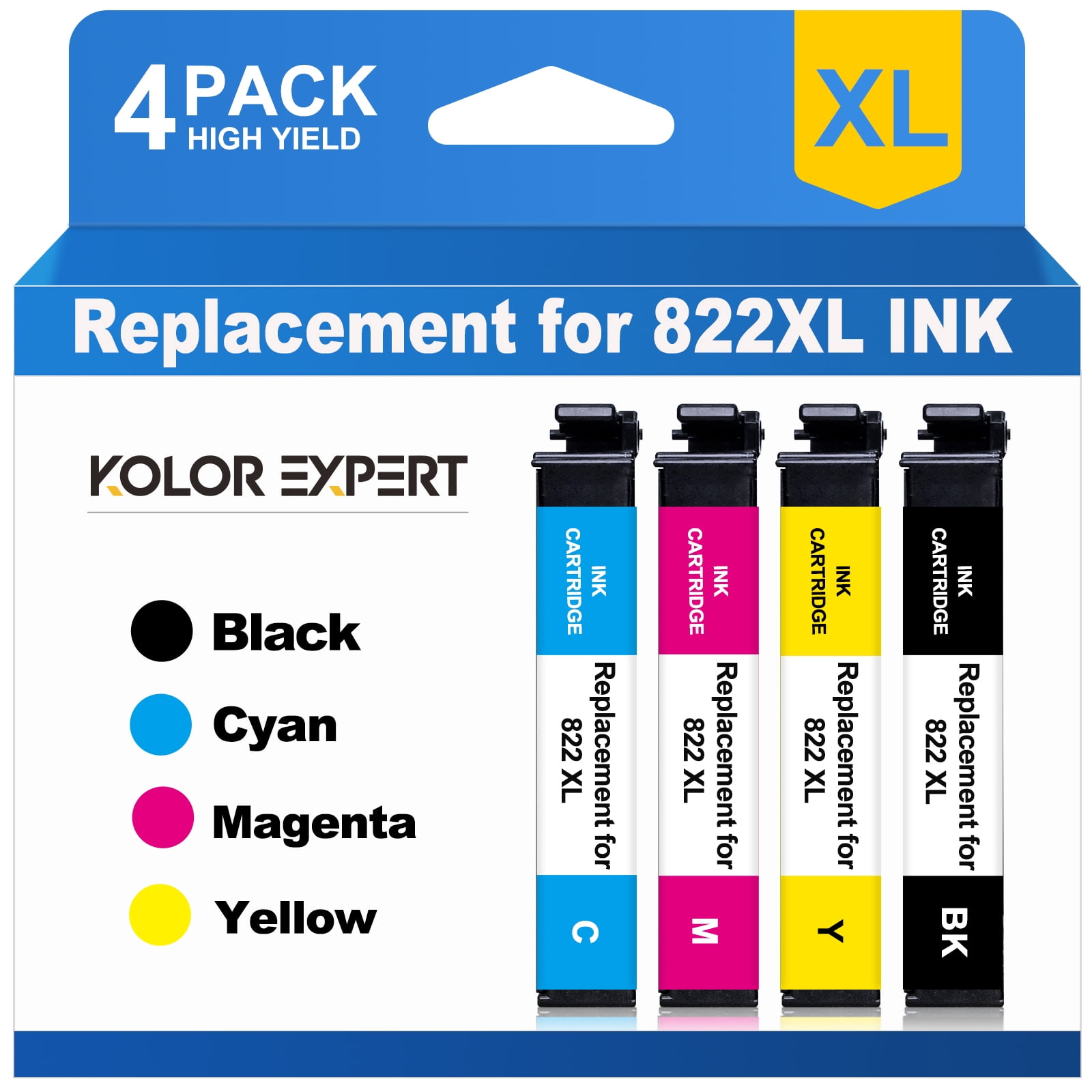 Kolor Expert 822XL Ink Cartridge, Black Cyan Magenta Yellow