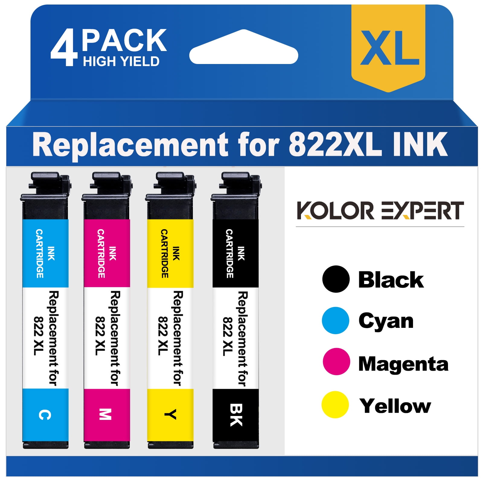 Kolor Expert 822XL Ink Cartridge, Black Cyan Magenta Yellow
