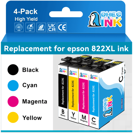 822XL Ink Cartridge for Epson 822 Ink for 822 XL Epson Ink for Workforce Pro WF-3820 WF-4833 WF-4820 Printer (Black Cyan Magenta Yellow)