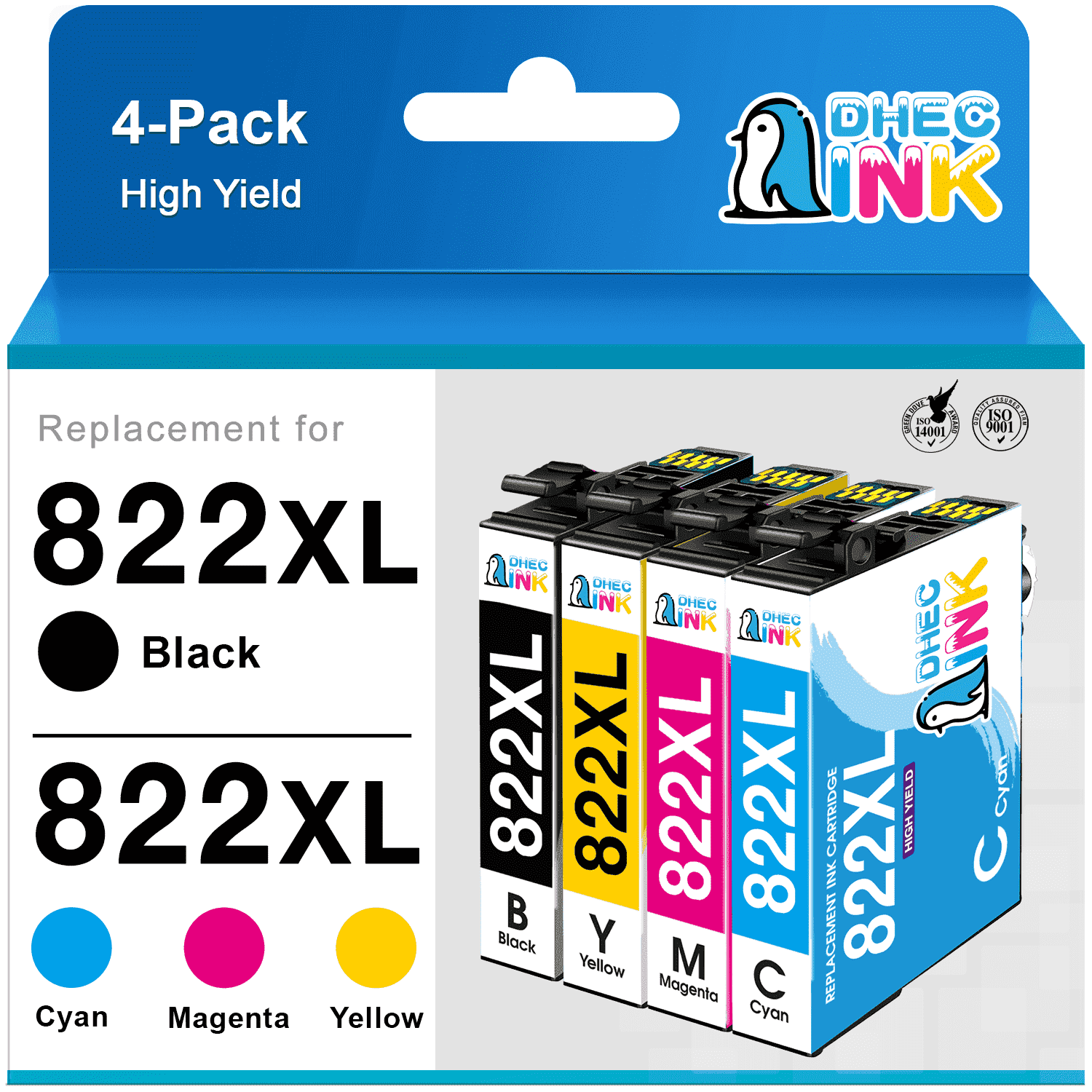 822XL Ink Cartridge for Epson 822 Ink for 822 XL Epson Ink for Workforce Pro WF-3820 WF-4833 WF-4820 Printer (Black Cyan Magenta Yellow)