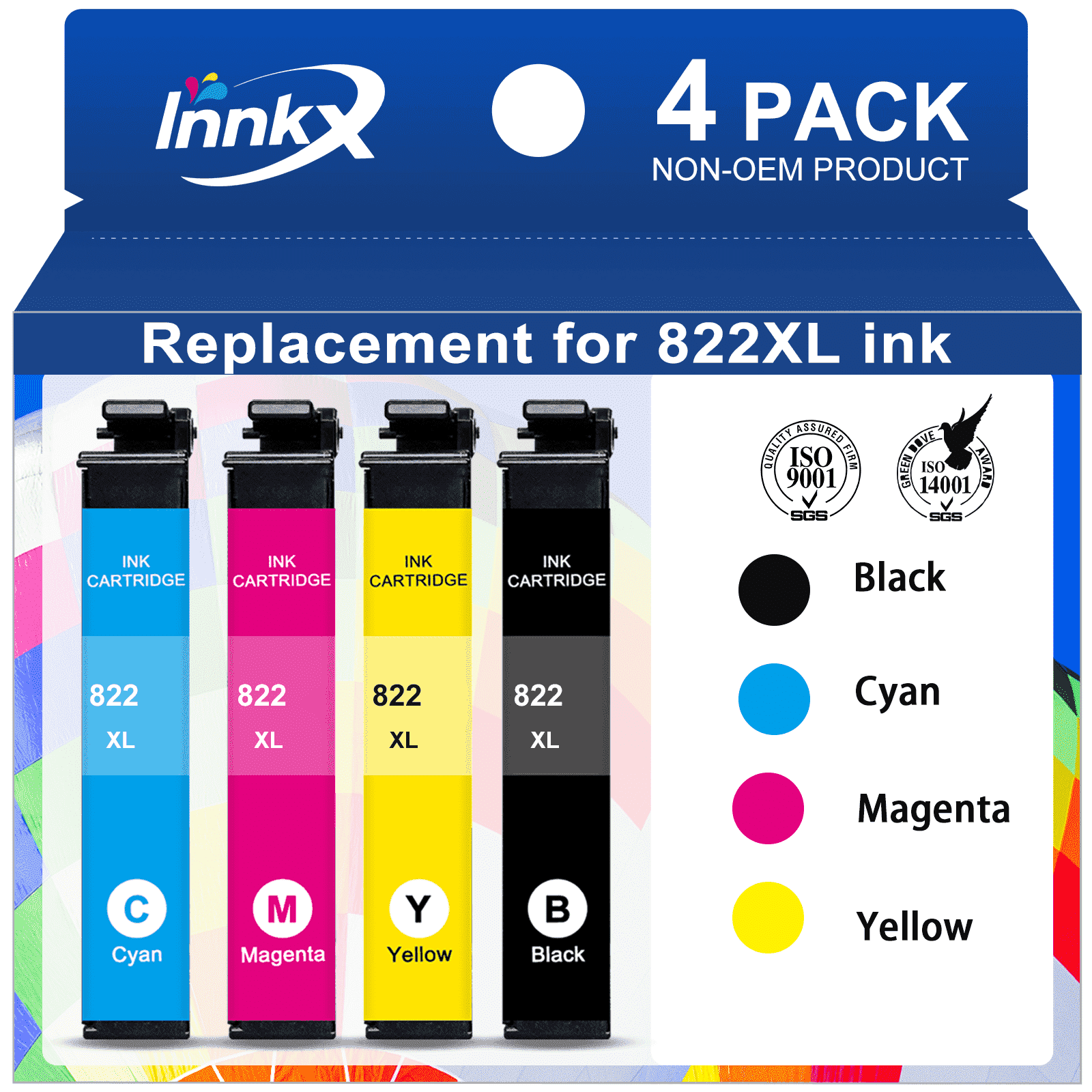 Prof Kolor Ink Cartridges for Epson 822XL Workforce Pro Printer 4