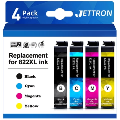 822XL Ink Cartridges Compatible for Epson 822 Ink Replacement for Epson 822xl Ink Cartridges for WorkForce Pro WF-3820 WF-4820 Printer (4 PackBlack,Cyan,Magenta,Yellow)