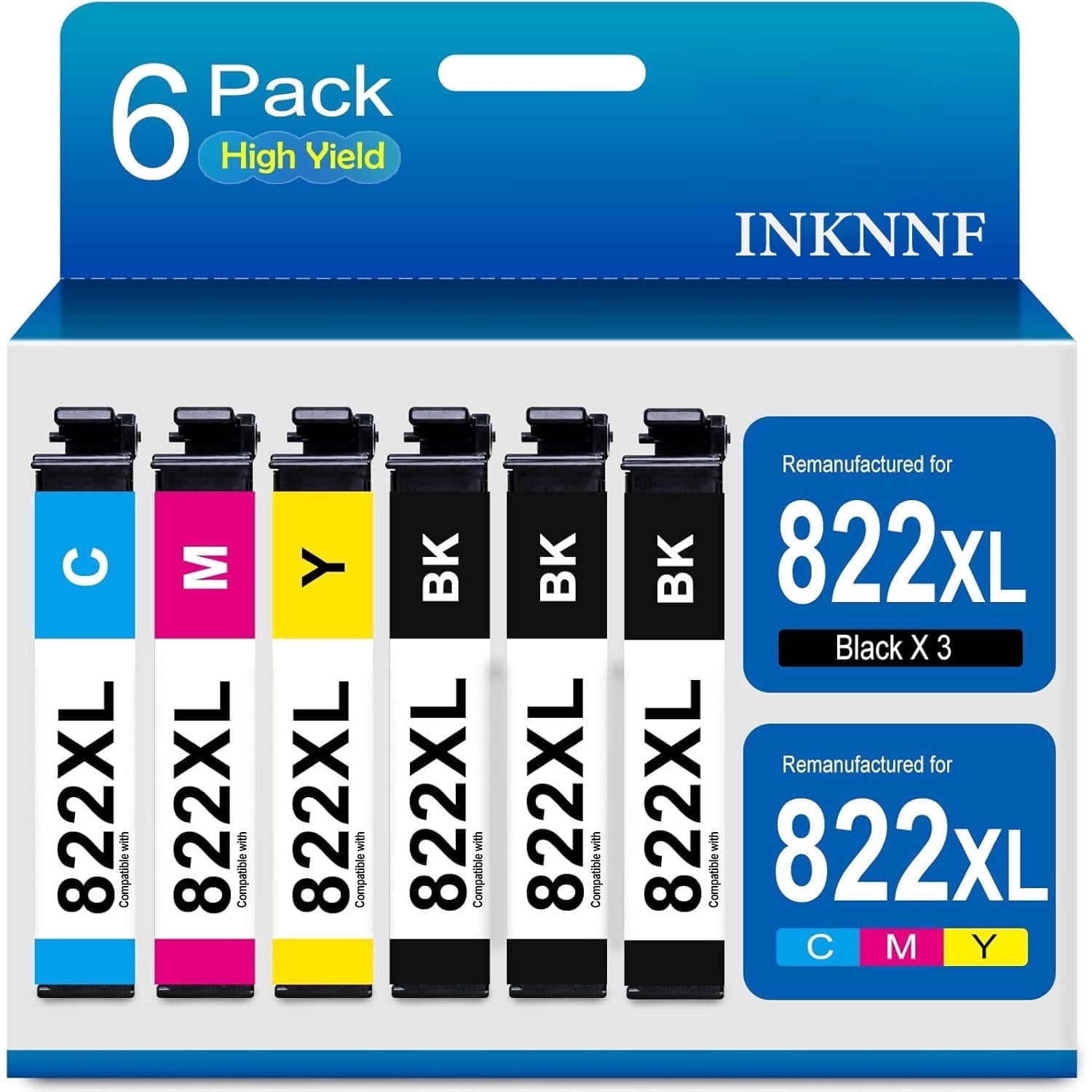 INKNNF Compatible with Epson 822XL Ink Cartridges Combo Pack, High Yield (1100 Pages) for WorkForce Pro WF-3820 WF-4820 WF-4830 WF-3823, 6-Pack