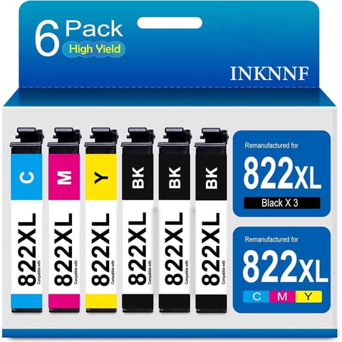 INKNNF Compatible with Epson 822XL Ink Cartridges Combo Pack, High Yield (1100 Pages) for WorkForce Pro WF-3820 WF-4820 WF-4830 WF-3823, 6-Pack