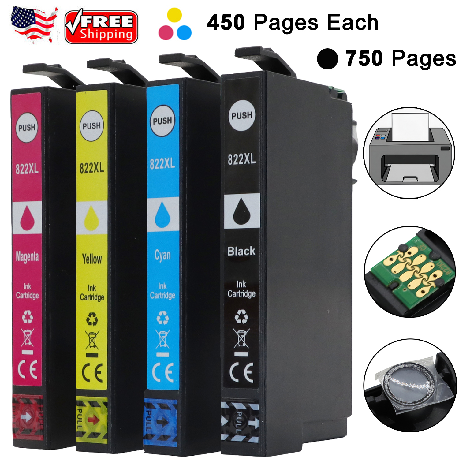 822XL Ink Cartridges Replacement for Epson WorkForce Pro WF3820 WF
