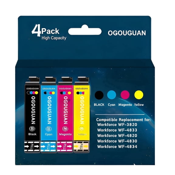 Compatible for 822XL Ink Compatible Replacement for Printers WF-3820/4833/4820/4830/4834 (Black Cyan Magenta Yellow, 4-Pack)