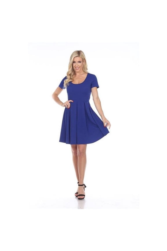 823-05-L Meghan Short Sleeve Fit & Flare Dress, Royal - Large