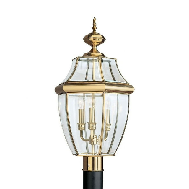 8239-02-Generation Lighting-Sea Gull Lighting-Three Light Outdoor Post Fixture in Traditional Style-13 Inch wide by 24 Inch high-Polished Brass