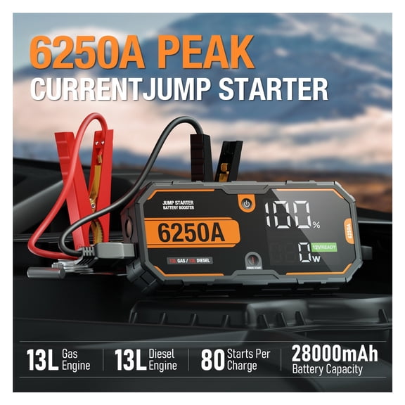 8250A high-capacity super safe emergency starting power starter, Portable Jump Box, Power Bank & Jumper Cables, Suitable for various medium and large vehicles such as SUVs. - 3750A