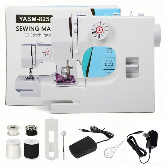825A Sewing MachinePortable Sewing Machine for Beginners with 12 Stitch Applications, Dual Speed, and Reverse StitchSmall Sewing Machine with Foot Pedal, Easy to Use Electric Mini Sewing Machine