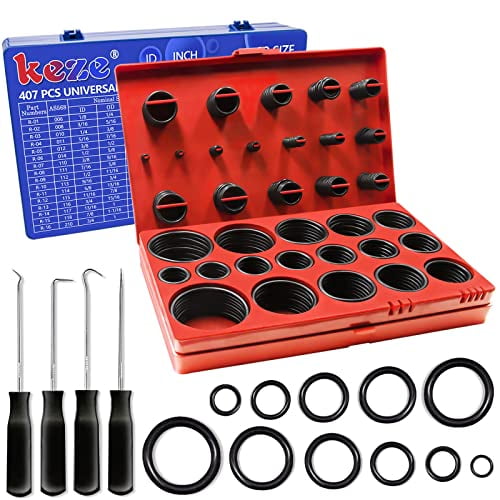 826 Pcs Universal SAE and Metric O-Rings Kit,Standard 32 Metric & Inch Sizes O ring Assortment in 2 Box with 4 Piece Pick and Hook for Automotive Faucet Hydraulics Hose Air and Gas Sealing Repair