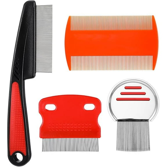 829 4 Pcs Dandruff Fine Tooth Comb Set, Stainless Steel Scalp Comb for Dandruff Removal Multifunctional Hairbrush with Rounded Teeth Double Side Hair Combs for Women Men Pet(red)