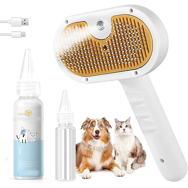 Image showcasing 829 Cat Brush for Shedding 3-in-1 Spray Hair Removal Comb Pet Brush ...
