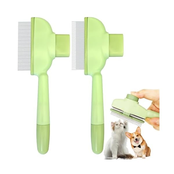 PLUHKN-2-Pack Flea Comb for Cats & Dogs, One-Click Self-Cleaning Pet ... - Flea Combs For Cats With Short Hair