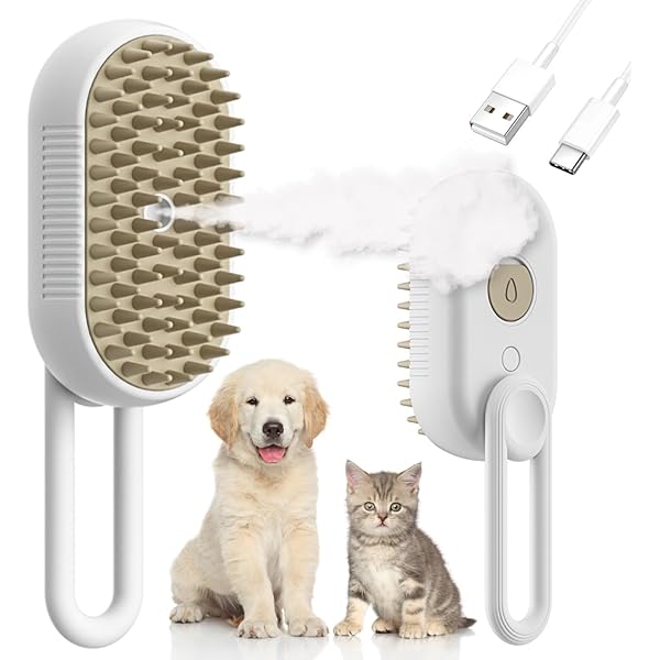 829 Steam Cat Brush, 3 in 1 Cordless Cat Steam Brush Built-in Lithium ...