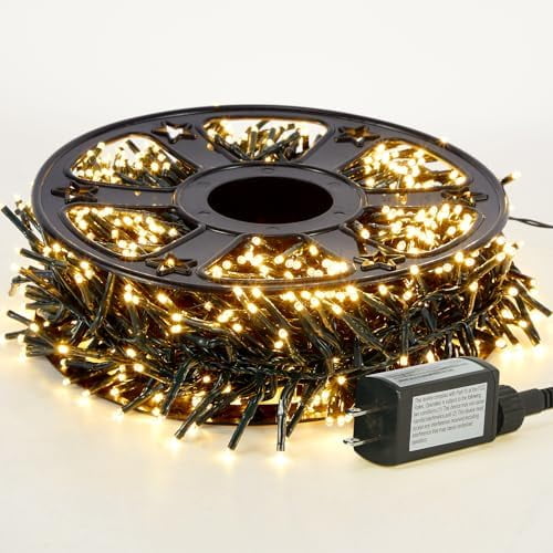 82FT 1000LED Warm White Christmas Lights Outdoor with 8 Modes, IP44 Waterproof Plug in Light Fairy String Lights for Christmas, Patio, Garden, Indoor Outdoor Decor