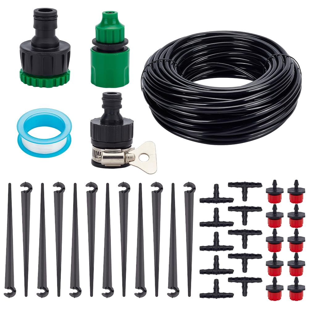 82FT Drip Irrigation Kit Watering Irrigation System Adjustable Drip Nozzle Emitters Micro Automatic Irrigation Garden Drip System with 1/4 inch Irrigation Tubing Hose Mixed Color