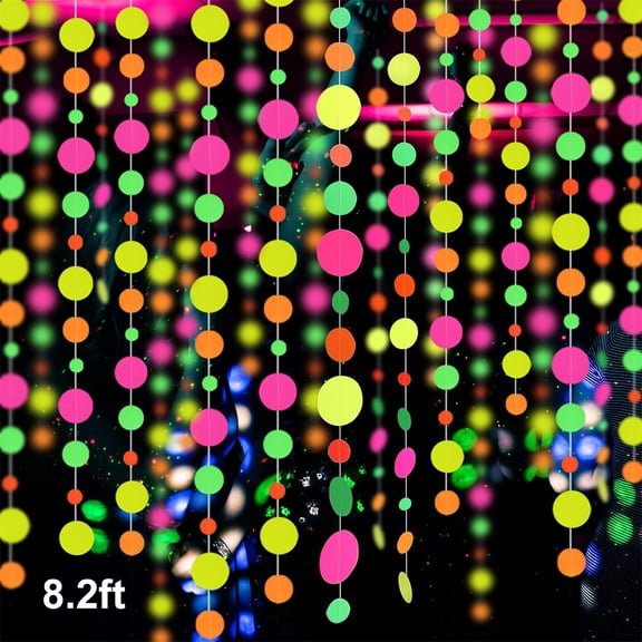 82FT Neon Garland, Glow in The Dark Streamers for Black Light Birthday Wedding Neon Party Decorations