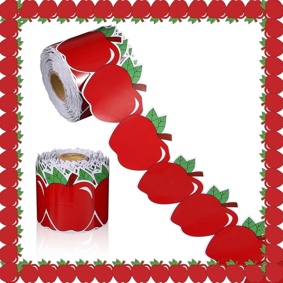 82Ft Back to School Bulletin Board Border, 1 Roll Apple Pattern Trim Border Non-Stick Border Roll for Preschool Classroom Chalkboard Bulletin Board School Opening Wall Window Door Decor
