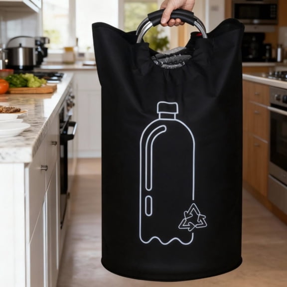 82L Foldable Bottle Storage Basket with Aluminum Handle Large Capacity Recycling Bin Bottle Organizer Bag for Home Kitchen Use