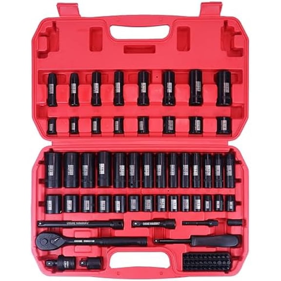 82PCS 3/8"inch drive socket set,SAE/Metric,Deep/Shallow,(5/16"-3/4",8mm-22mm),6 Point,CR-V Steel,Includes Extension Bar,Adapter,Universal joint,Ratchet handle and bits set$$Tools & Hardware Other