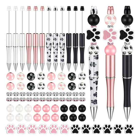 82Pcs DIY Beadable Ballpoint Pen with Craft Beads, Rhinestone Beads, DIY Heat Transfer Pens for Christmas Party Favor