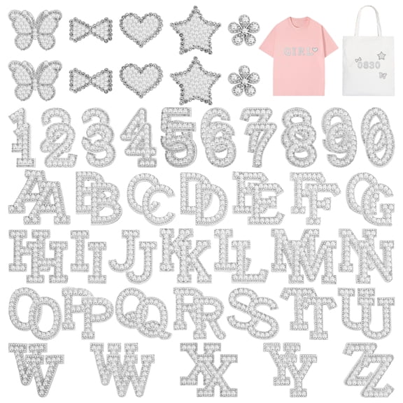 82Pcs Self Adhesive Pearl Letter Number Patches Peel and Stick for Clothes