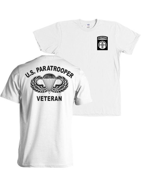 82nd Airborne Army Paratrooper Veteran Shirt Jump Wings Blacked Out White Tee (White, XL)